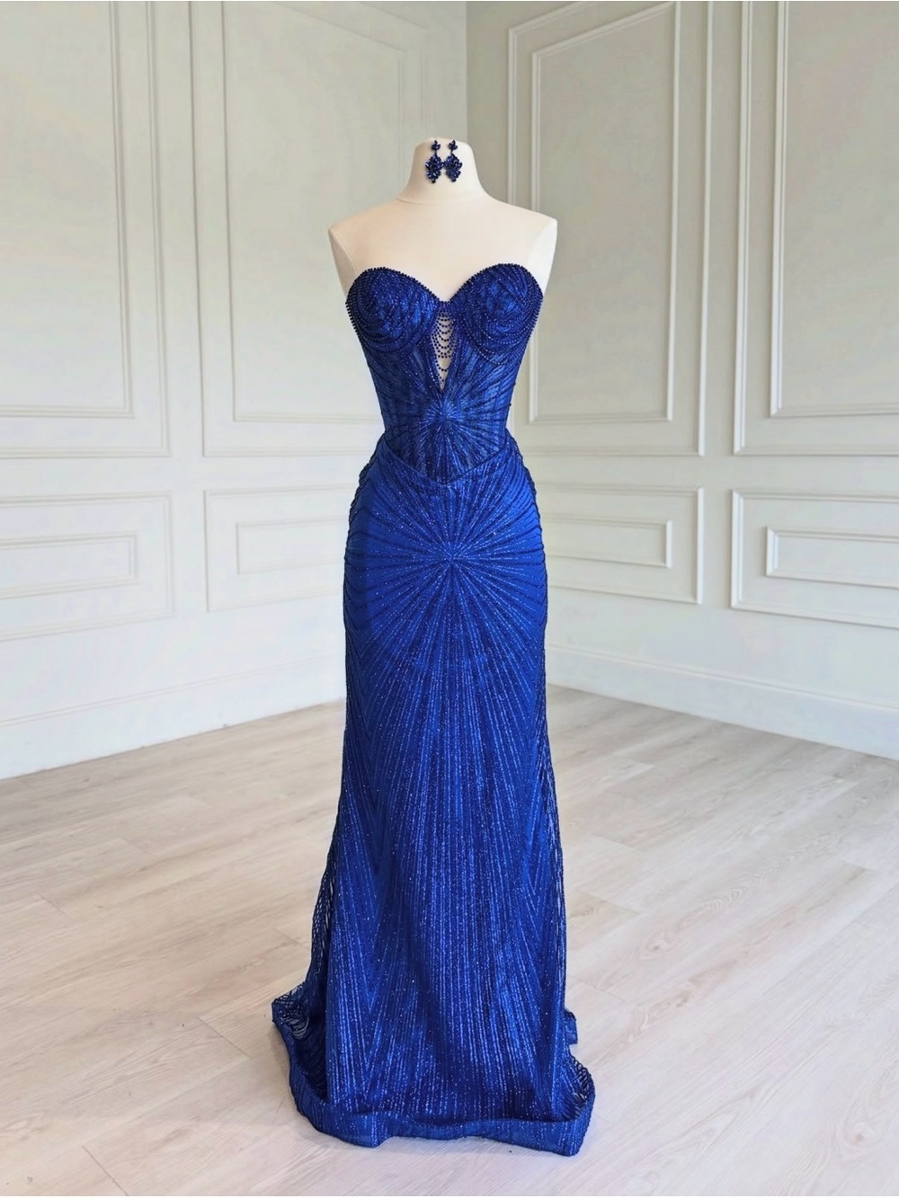 Stunning Strapless Sapphire Royal Blue Beaded Gown